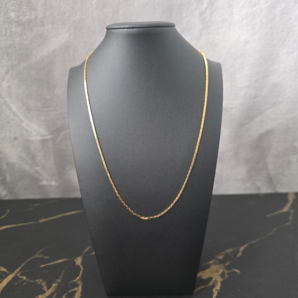 Vintage Gold Tone Flat Snake Chain Necklace Minimalist Sleek Polished Finish